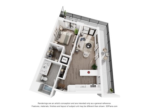 Floor plan for 1 bed, 1 bath, 905 sqft